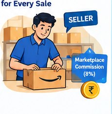 Cartoon seller packing an online order