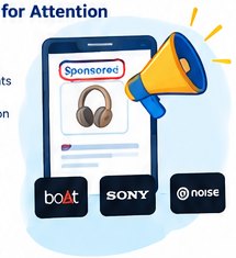 Cartoon illustration of sponsored product advertising