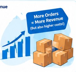 Cartoon illustration of increasing orders and parcels