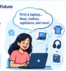 Cartoon shopper returning to buy more products online