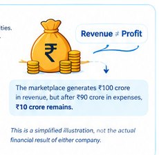 Cartoon illustration explaining revenue versus profit